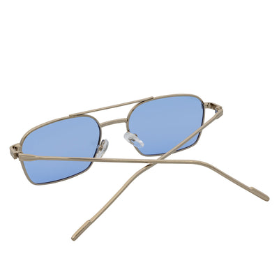 NEUMANN - Retro 90s Fashion Metal Small Rectangle Silver Sunglasses Blue Lens