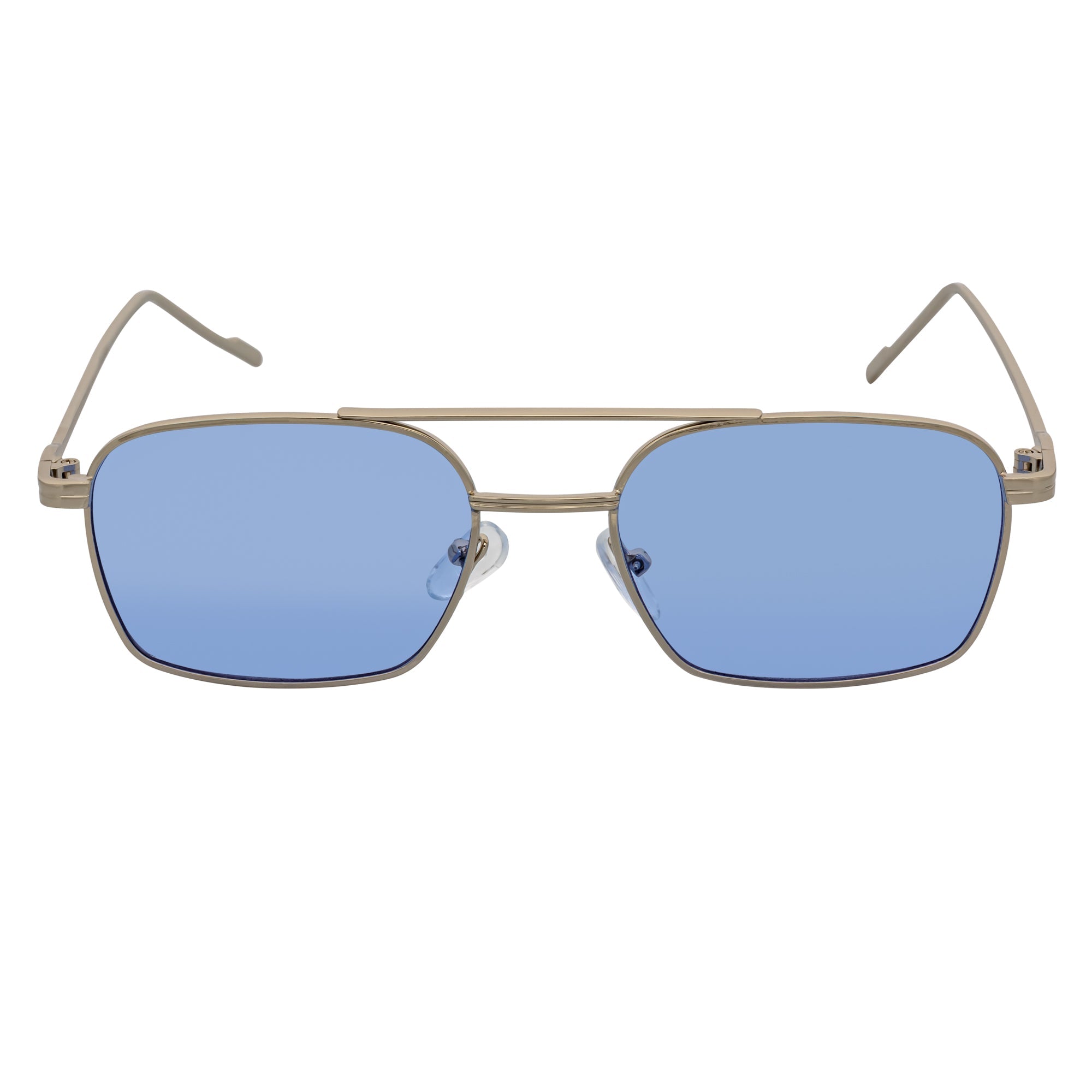NEUMANN - Retro 90s Fashion Metal Small Rectangle Silver Sunglasses Blue Lens