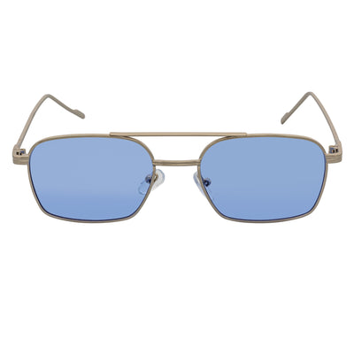 NEUMANN - Retro 90s Fashion Metal Small Rectangle Silver Sunglasses Blue Lens
