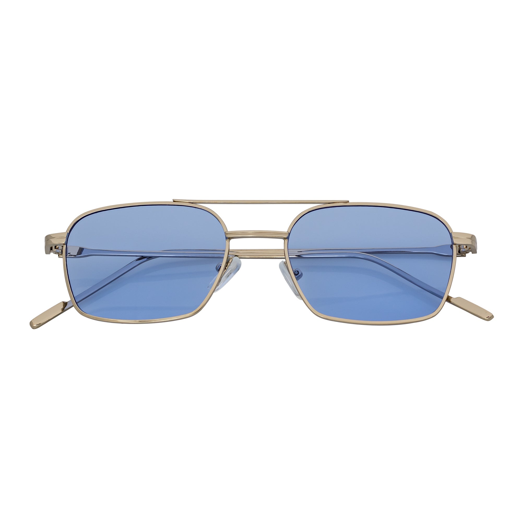 NEUMANN - Retro 90s Fashion Metal Small Rectangle Silver Sunglasses Blue Lens