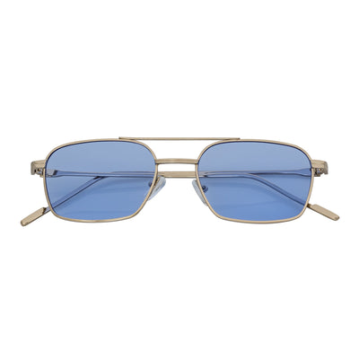 NEUMANN - Retro 90s Fashion Metal Small Rectangle Silver Sunglasses Blue Lens
