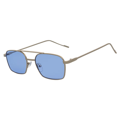 NEUMANN - Retro 90s Fashion Metal Small Rectangle Silver Sunglasses Blue Lens