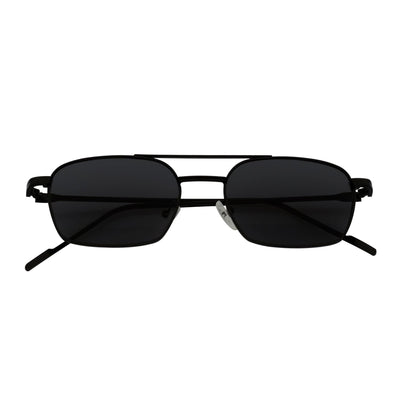 NEUMANN - Retro 90s Fashion Metal Small Rectangle Sunglasses Black Smoke