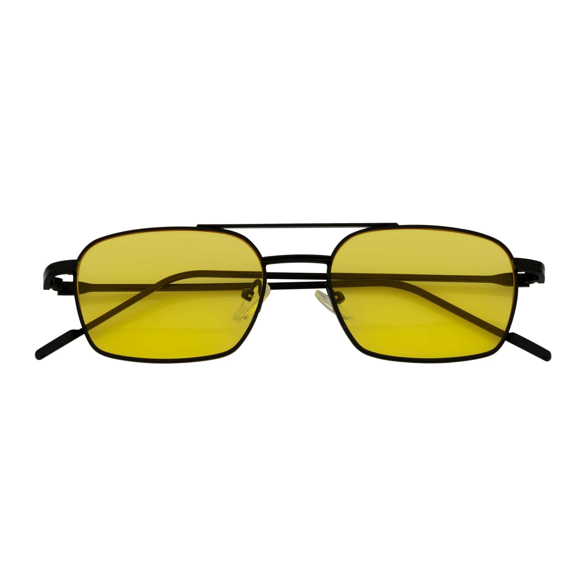 NEUMANN - Retro 90s Fashion Metal Small Rectangle Sunglasses Black Yellow