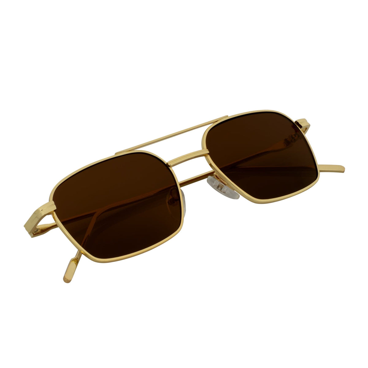 NEUMANN - Retro 90s Fashion Metal Small Rectangle Sunglasses Gold Brown