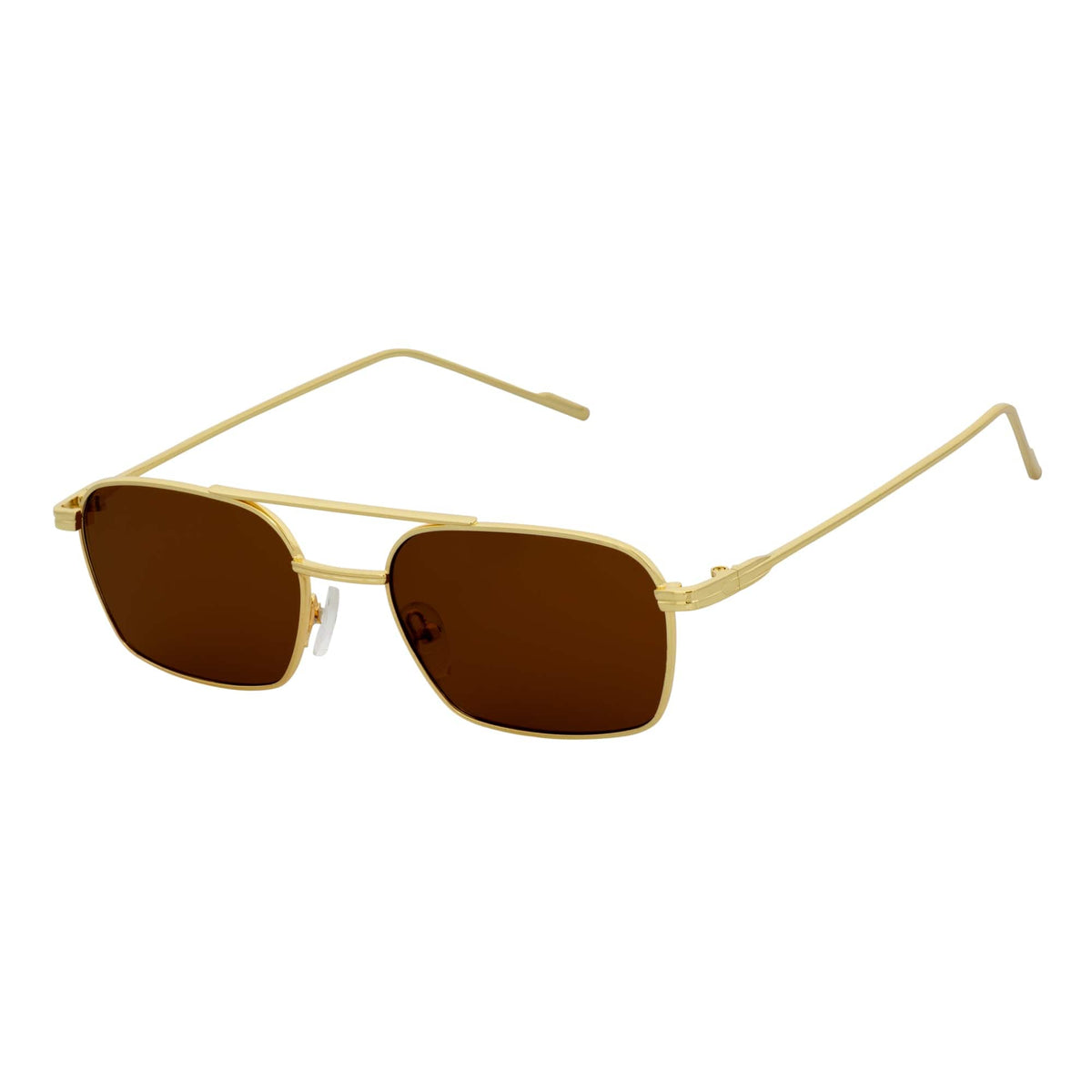 NEUMANN - Retro 90s Fashion Metal Small Rectangle Sunglasses Gold Brown