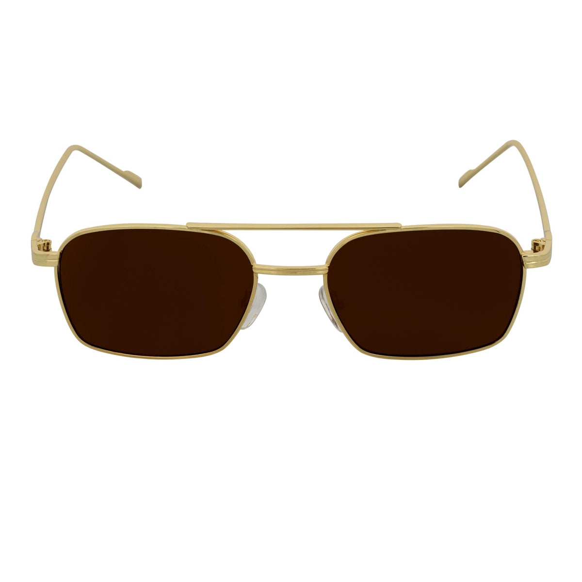 NEUMANN - Retro 90s Fashion Metal Small Rectangle Sunglasses Gold Brown - MorspecsM1094-5