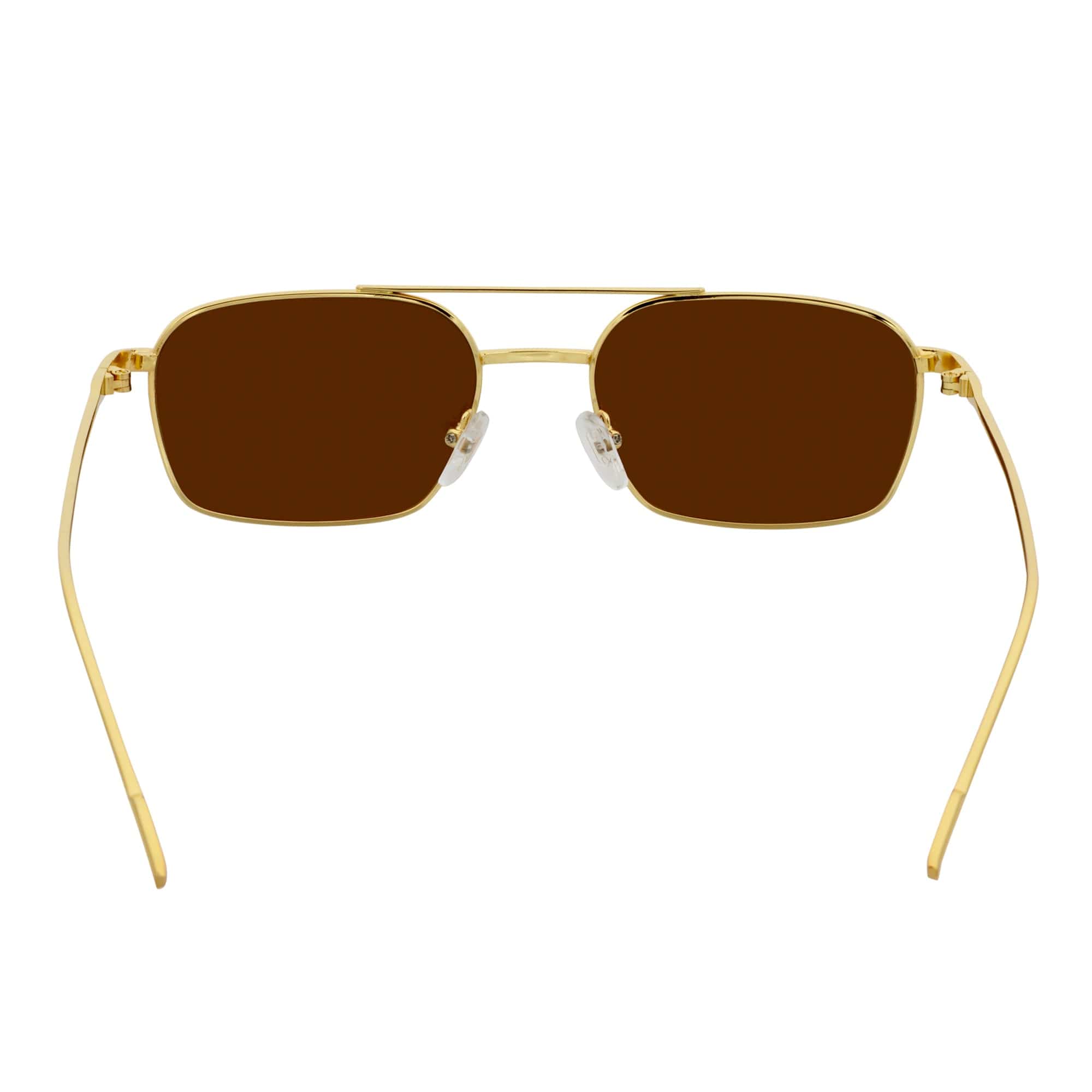 NEUMANN - Retro 90s Fashion Metal Small Rectangle Sunglasses Gold Brown