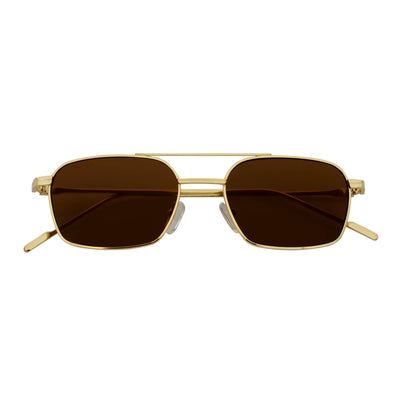NEUMANN - Retro 90s Fashion Metal Small Rectangle Sunglasses Gold Brown