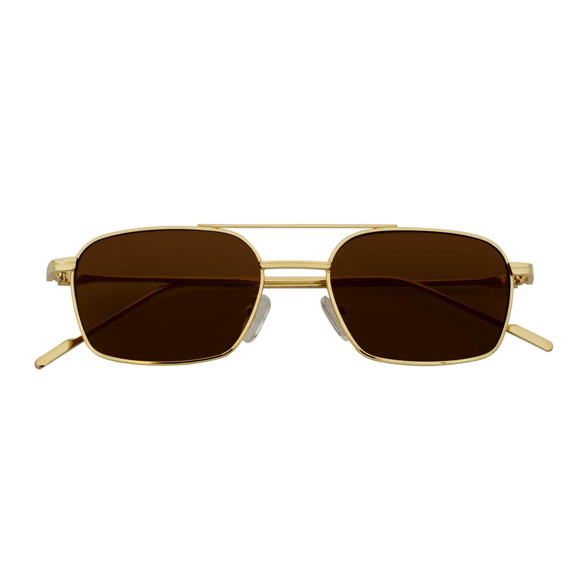 NEUMANN - Retro 90s Fashion Metal Small Rectangle Sunglasses Gold Brown
