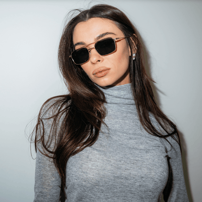 NEUMANN - Retro 90s Fashion Metal Small Rectangle Sunglasses Gold Smoke