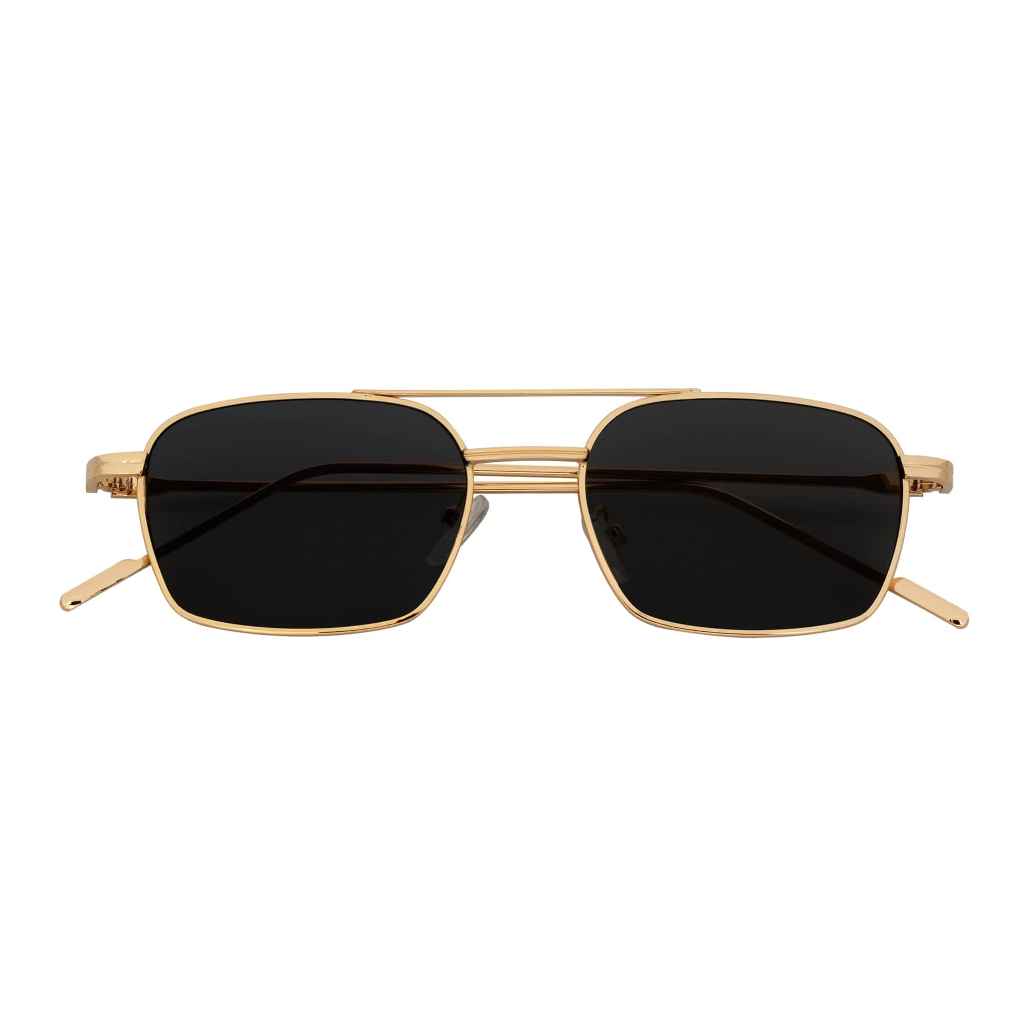 NEUMANN - Retro 90s Fashion Metal Small Rectangle Sunglasses Gold Smoke