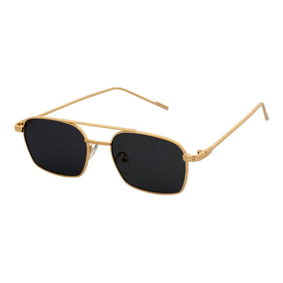 NEUMANN - Retro 90s Fashion Metal Small Rectangle Sunglasses Gold Smoke