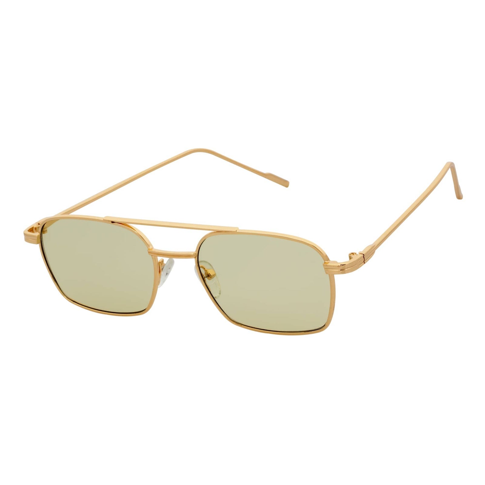 NEUMANN - Retro 90s Fashion Metal Small Rectangle Sunglasses Gold Yellow