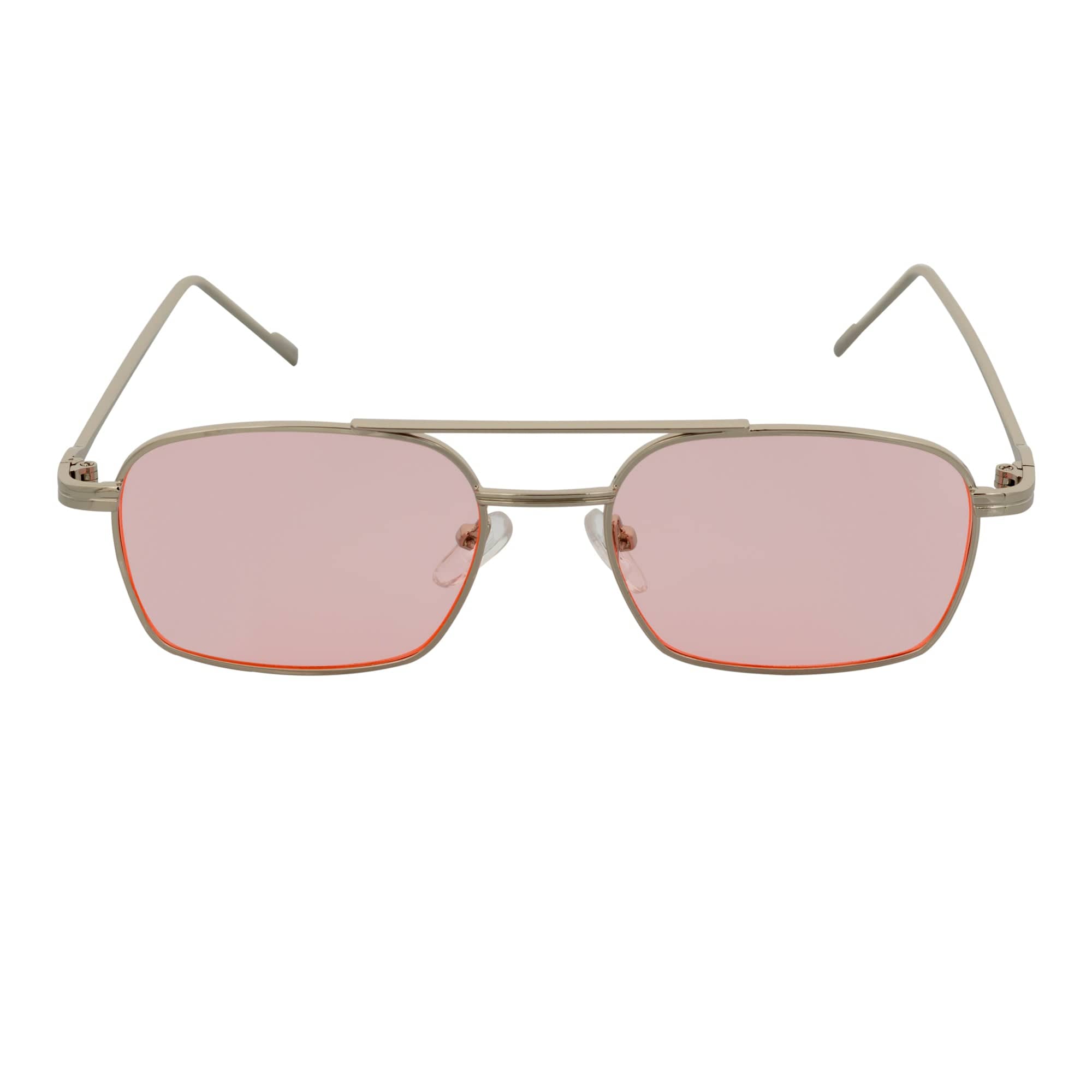 NEUMANN - Retro 90s Fashion Metal Small Rectangle Sunglasses Silver Pink
