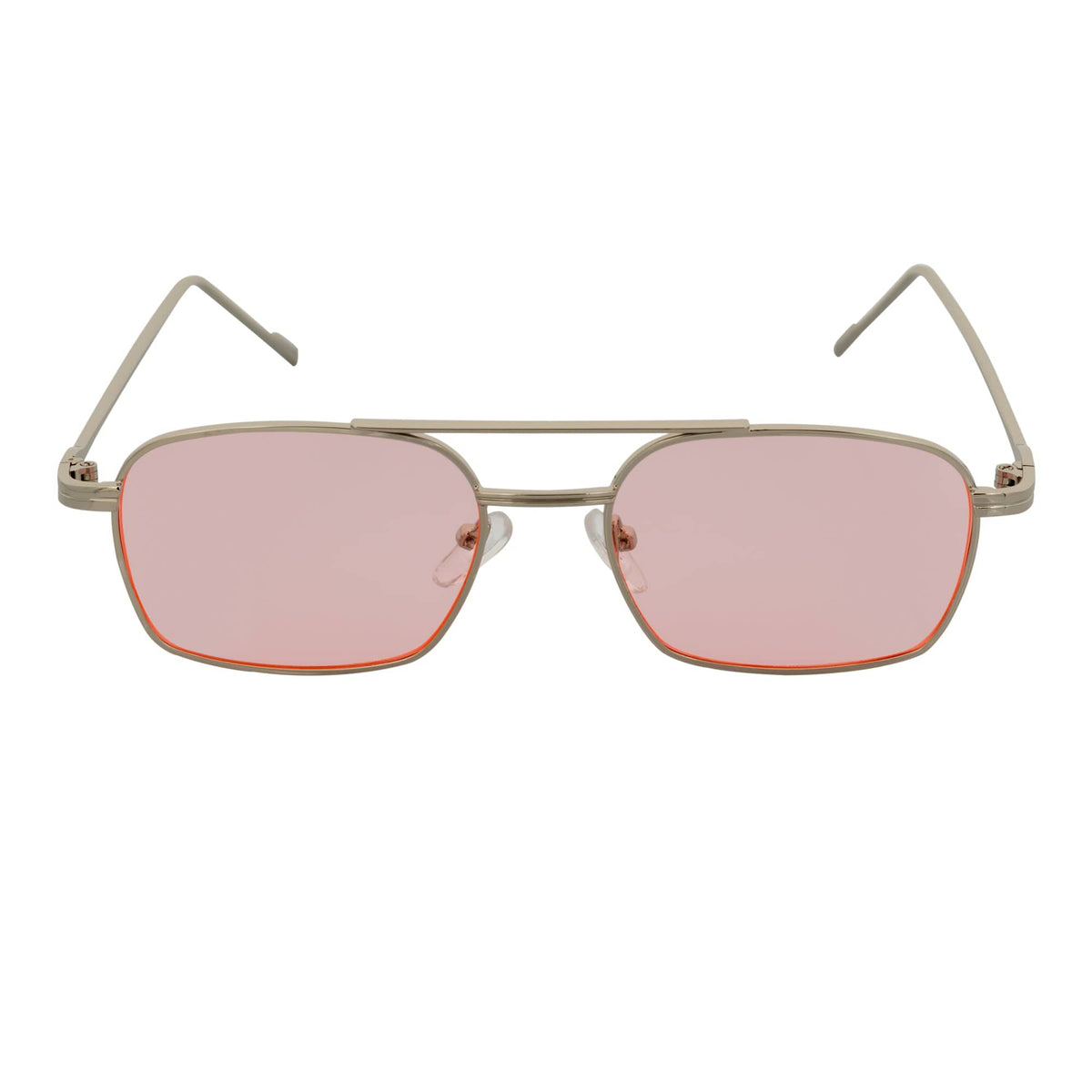 NEUMANN - Retro 90s Fashion Metal Small Rectangle Sunglasses Silver Pink