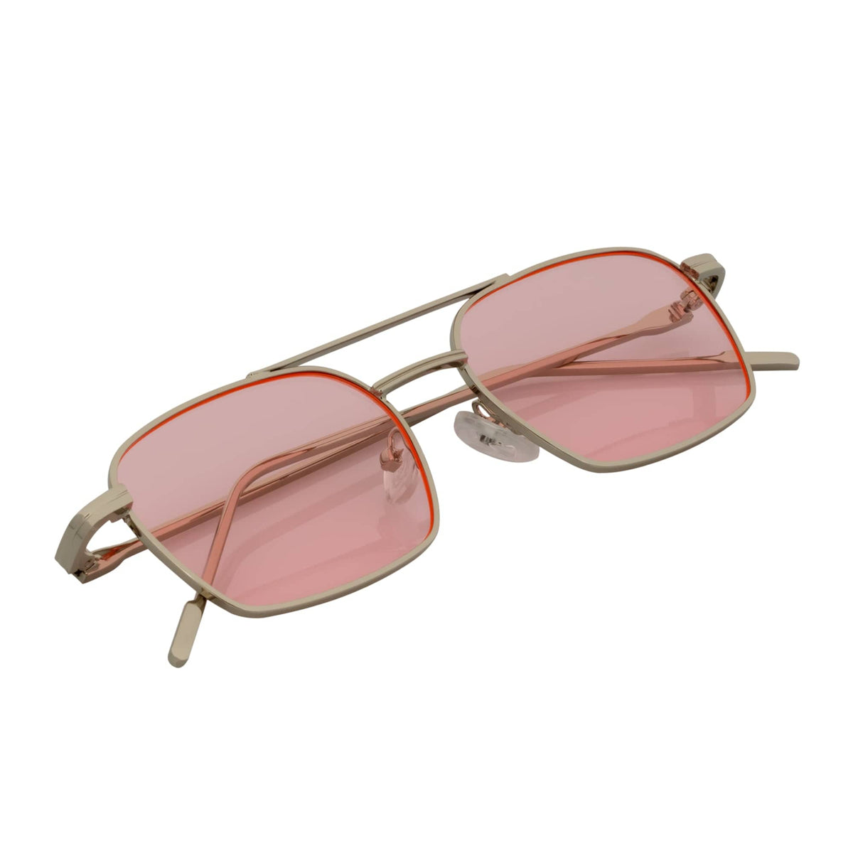 NEUMANN - Retro 90s Fashion Metal Small Rectangle Sunglasses Silver Pink