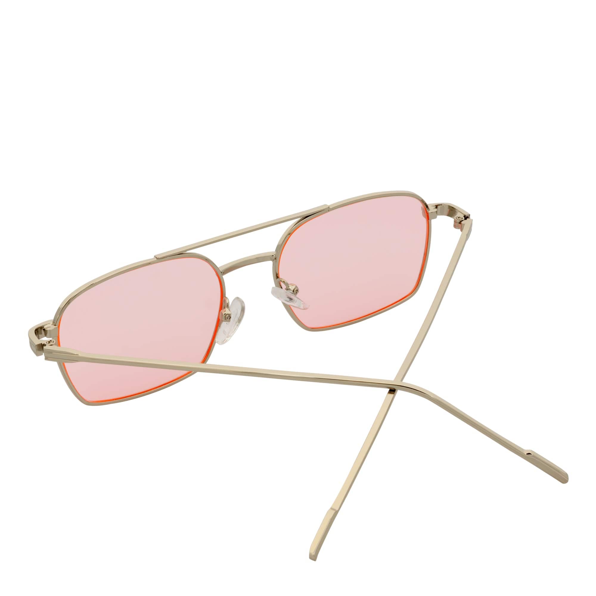 NEUMANN - Retro 90s Fashion Metal Small Rectangle Sunglasses Silver Pink