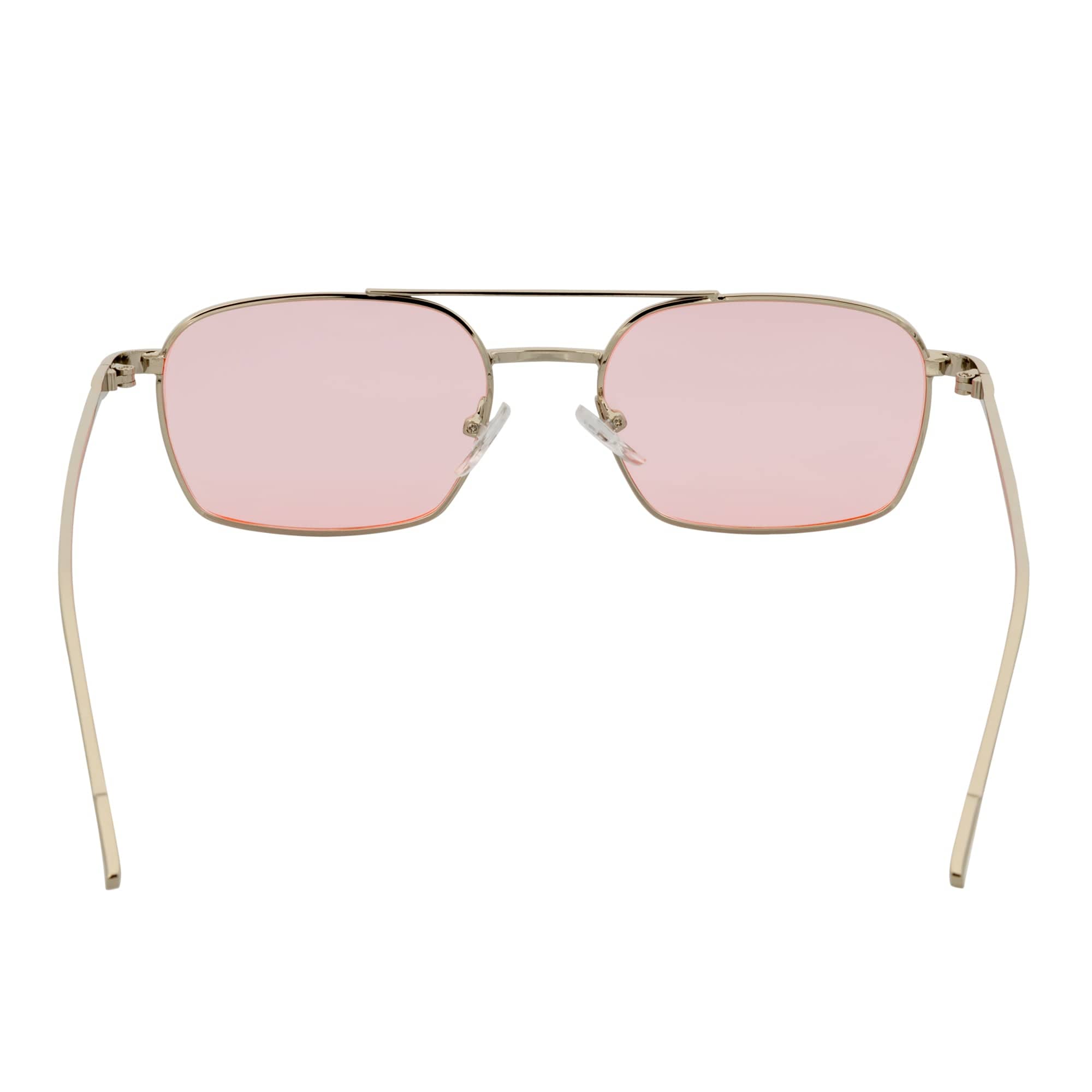 NEUMANN - Retro 90s Fashion Metal Small Rectangle Sunglasses Silver Pink