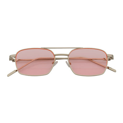 NEUMANN - Retro 90s Fashion Metal Small Rectangle Sunglasses Silver Pink