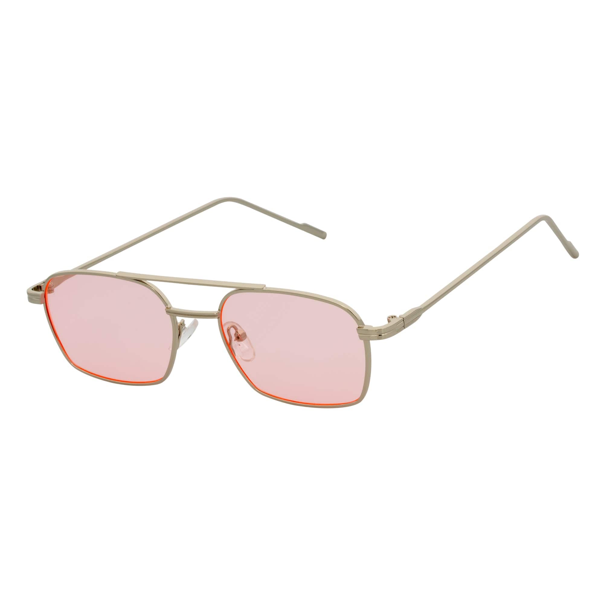 NEUMANN - Retro 90s Fashion Metal Small Rectangle Sunglasses Silver Pink - Morspecs M1094-8