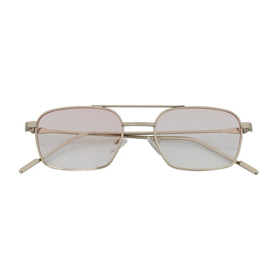 NEUMANN - Retro Small Metal Rectangle Sunglasses Silver Pink - Clear Fade