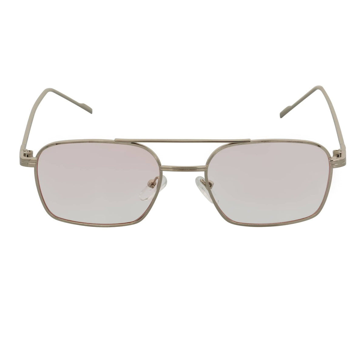 NEUMANN - Retro Small Metal Rectangle Sunglasses Silver Pink - Clear Fade