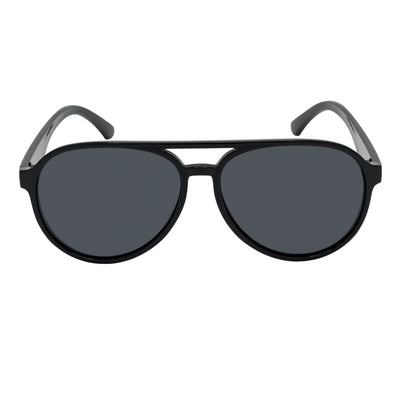 NOS - Polarized Classic Plastic Round Aviator Sunglasses Gloss Black Smoke Lens