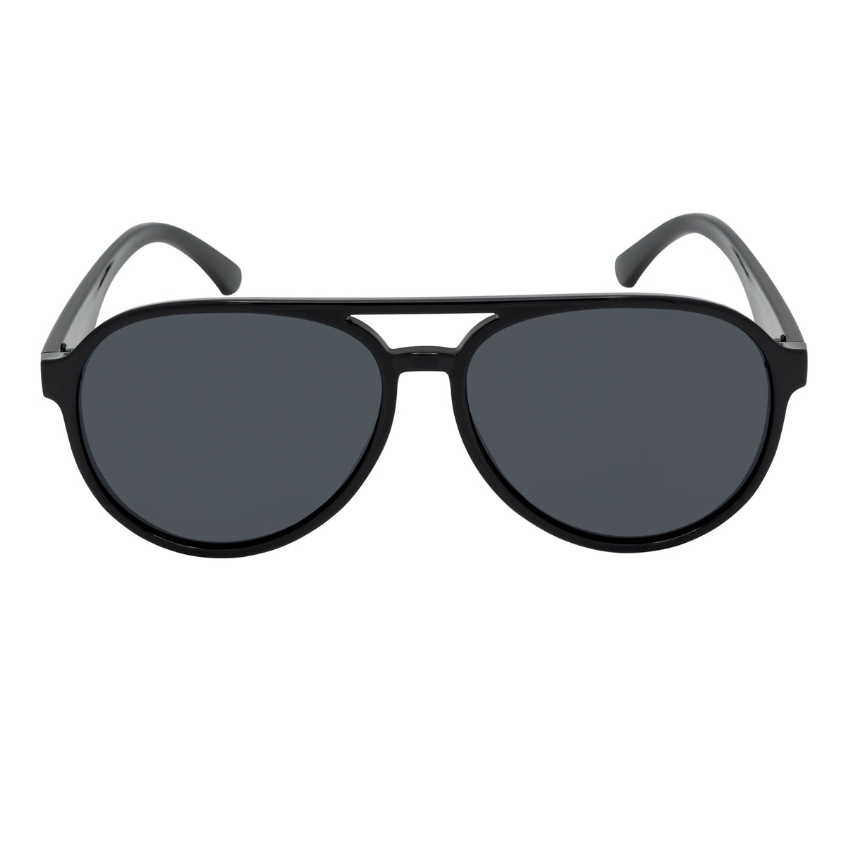 NOS - Polarized Classic Plastic Round Aviator Sunglasses Gloss Black Smoke Lens