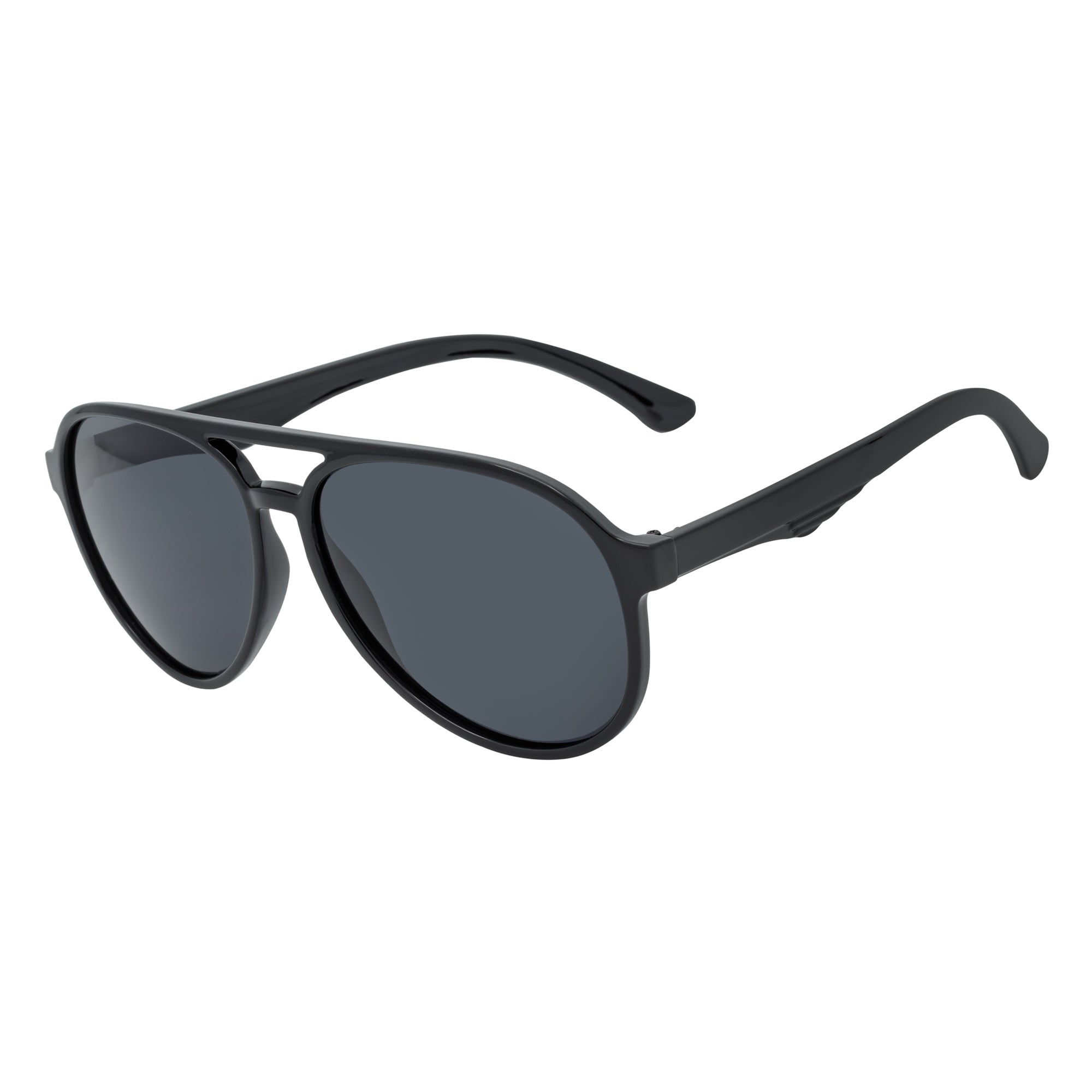 NOS - Polarized Classic Plastic Round Aviator Sunglasses Gloss Black Smoke Lens