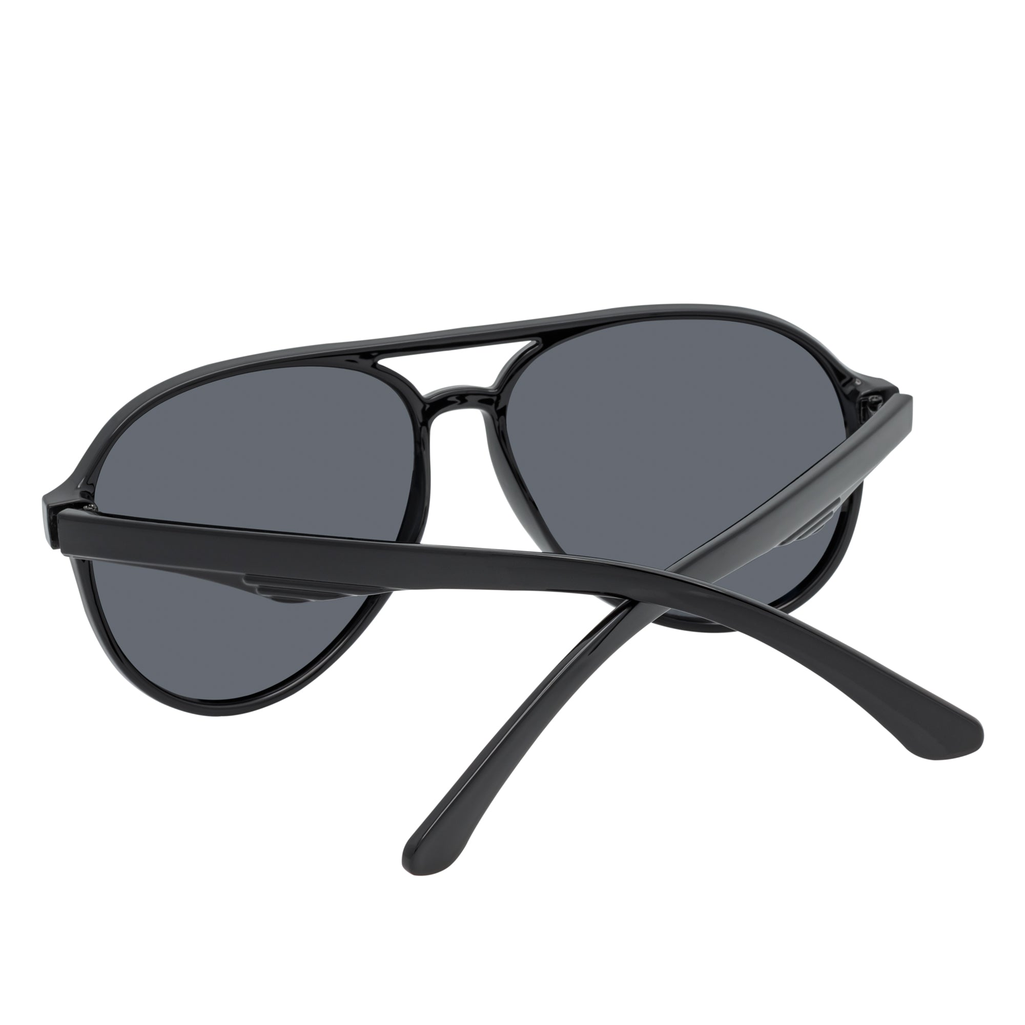 NOS - Polarized Classic Plastic Round Aviator Sunglasses Gloss Black Smoke Lens