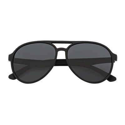 NOS - Polarized Classic Round Aviator Sunglasses Matte Black Smoke Lens