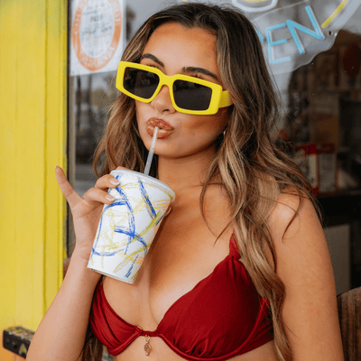 NOVA - Retro 90s Fashion Thick Rectangle Sunglasses Yellow Smoke Lens