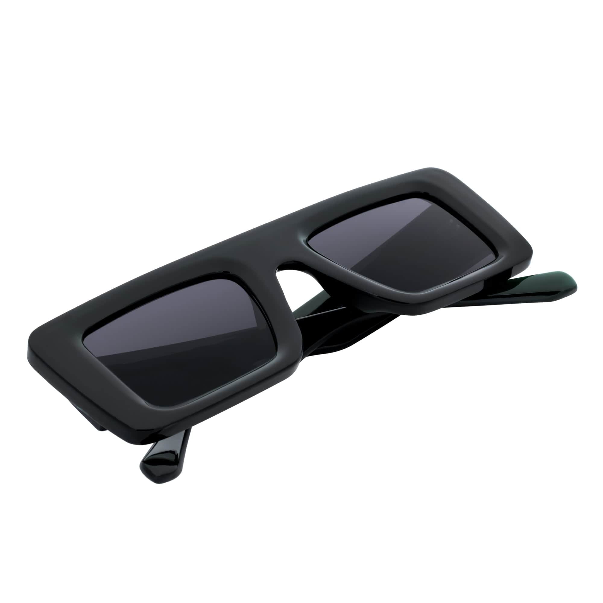 OFFSET - Two - Tone 90s Retro Thick Rectangle Sunglasses Black - Purple Smoke Tint