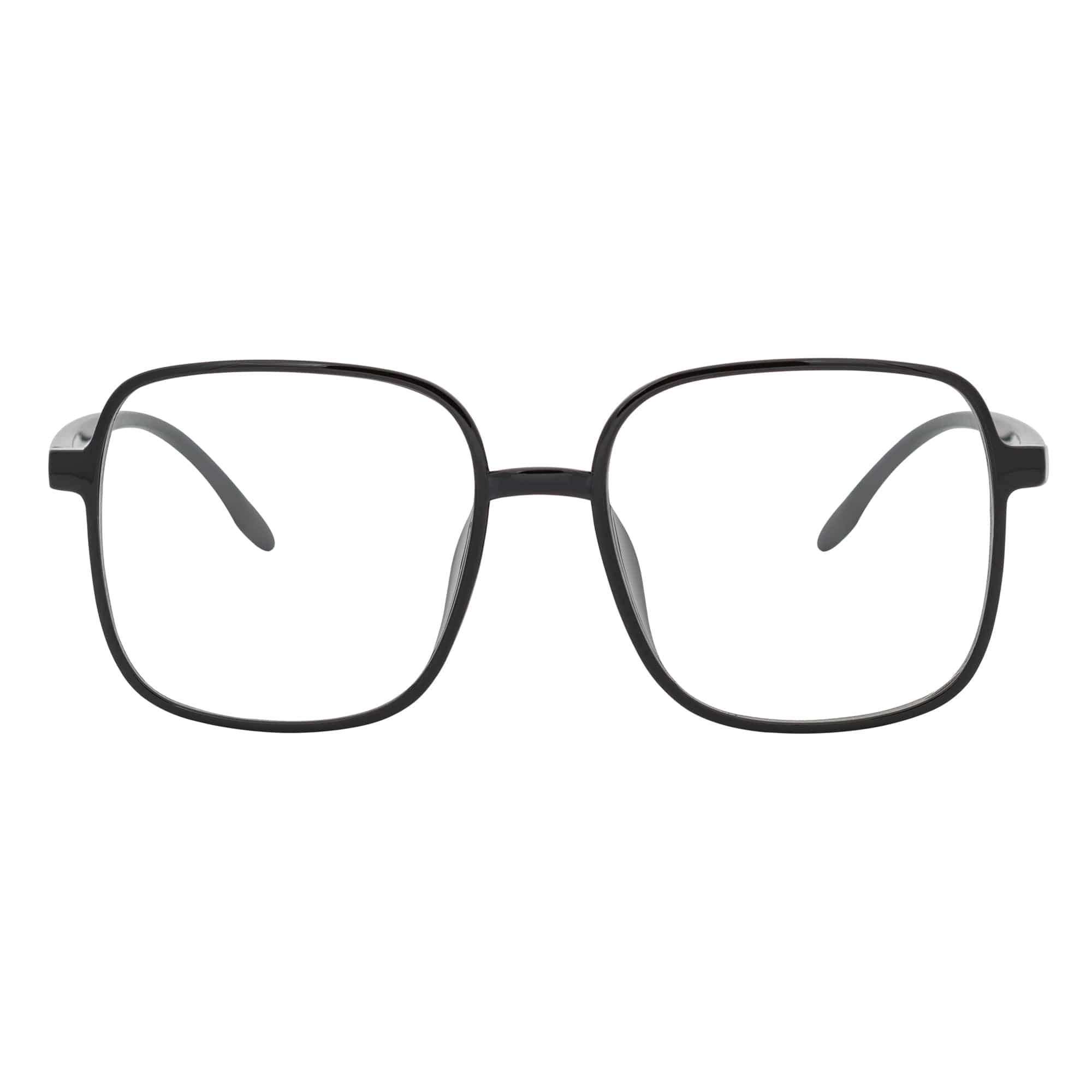 OTAKU - Large Square Glasses Blue Light Glasses Shiny Black Clear Lens