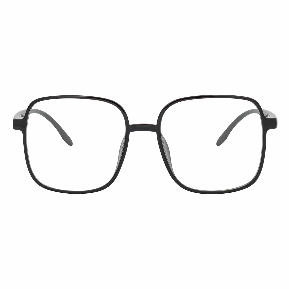 OTAKU - Large Square Glasses Blue Light Glasses Shiny Black Clear Lens