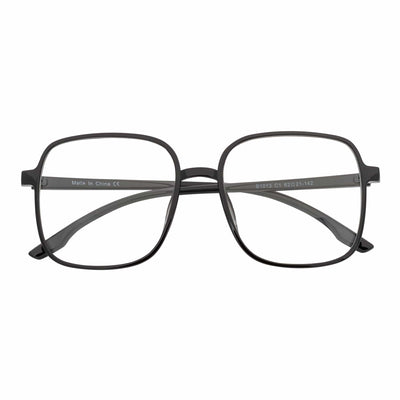 OTAKU - Large Square Glasses Blue Light Glasses Shiny Black Clear Lens