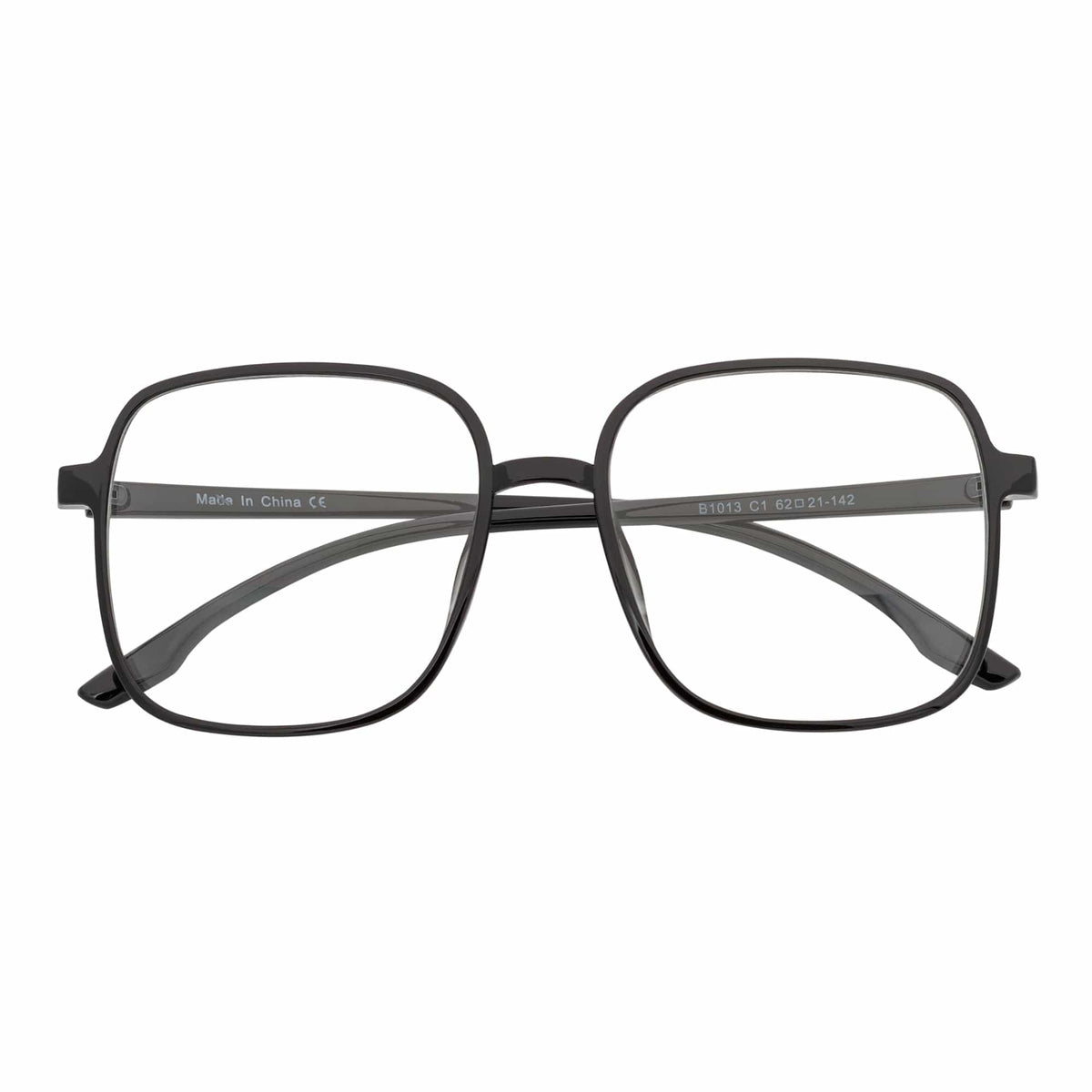 OTAKU - Large Square Glasses Blue Light Glasses Shiny Black Clear Lens
