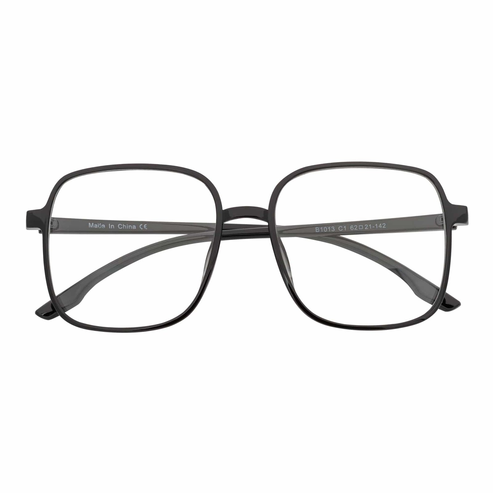 OTAKU - Large Square Glasses Blue Light Glasses Shiny Black Clear Lens
