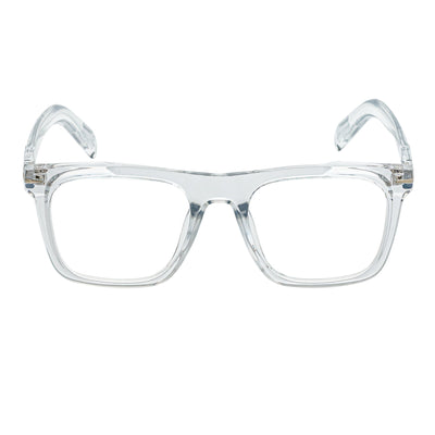 OXFORD - Classic Square Horn Rimmed Blue Light Clear Frame Flat Lens Glasses
