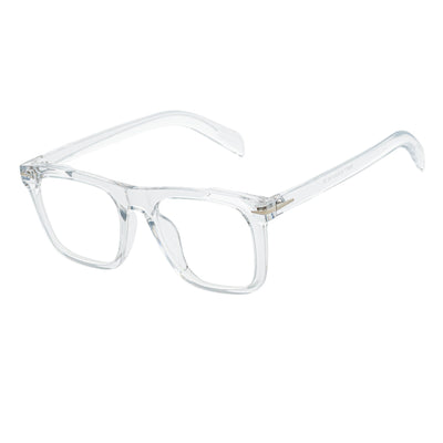 OXFORD - Classic Square Horn Rimmed Blue Light Clear Frame Flat Lens Glasses