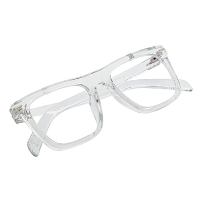 OXFORD - Classic Square Horn Rimmed Blue Light Clear Frame Flat Lens Glasses
