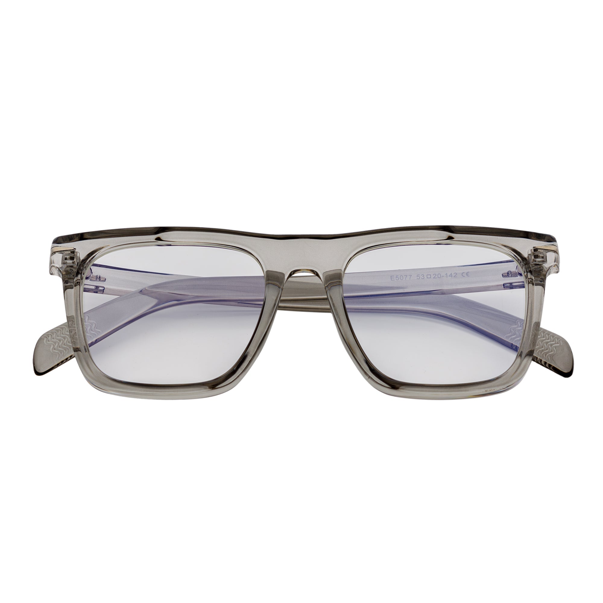 OXFORD - Classic Square Horn Rimmed Blue Light Glasses Clear Gray Clear Flat Lens