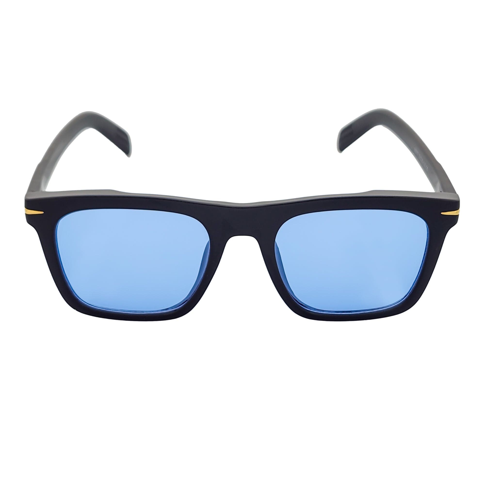 OXFORD - Square Horn Rimmed Sunglasses Metal Accent Black Blue Tint