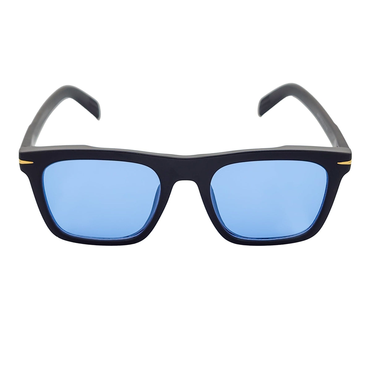 OXFORD - Square Horn Rimmed Sunglasses Metal Accent Black Blue Tint