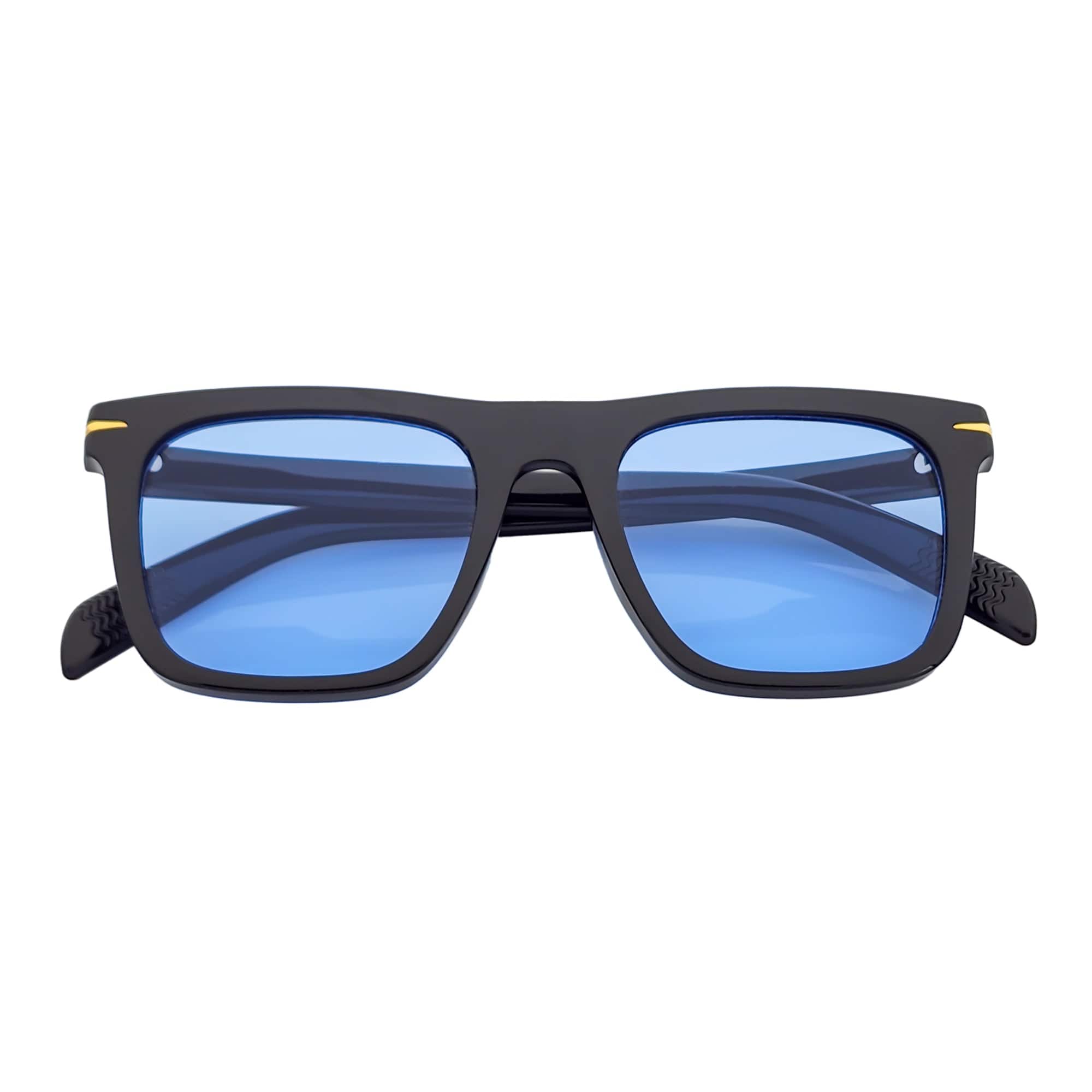 OXFORD - Square Horn Rimmed Sunglasses Metal Accent Black Blue Tint