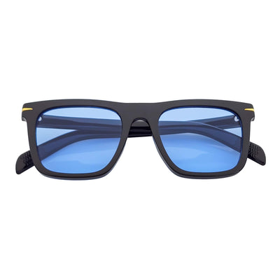 OXFORD - Square Horn Rimmed Sunglasses Metal Accent Black Blue Tint