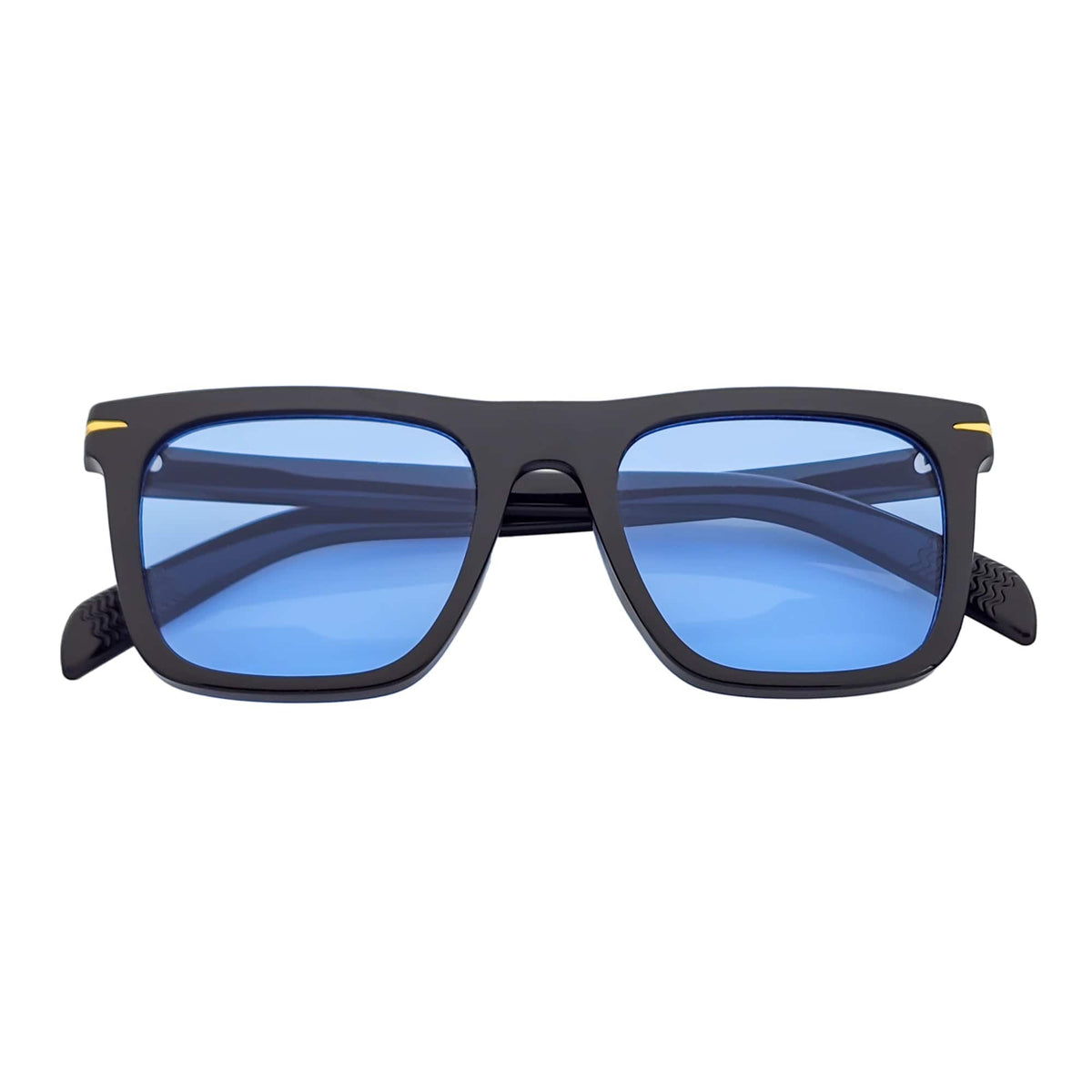 OXFORD - Square Horn Rimmed Sunglasses Metal Accent Black Blue Tint