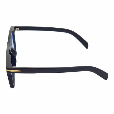 OXFORD - Square Horn Rimmed Sunglasses Metal Accent Black Blue Tint