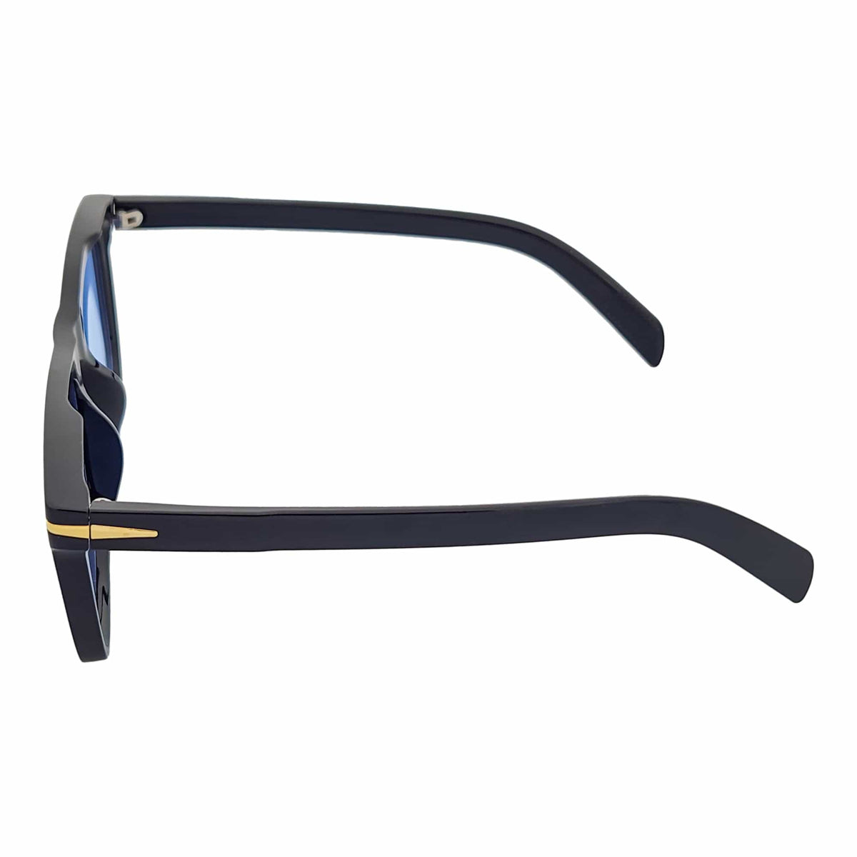 OXFORD - Square Horn Rimmed Sunglasses Metal Accent Black Blue Tint